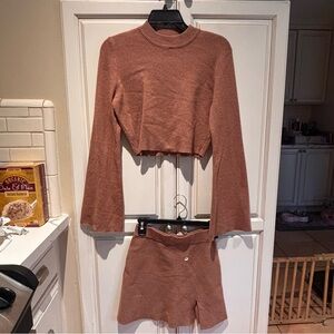 Brown Knit Sweater and Skirt Set Size M Envy Nights new no tags